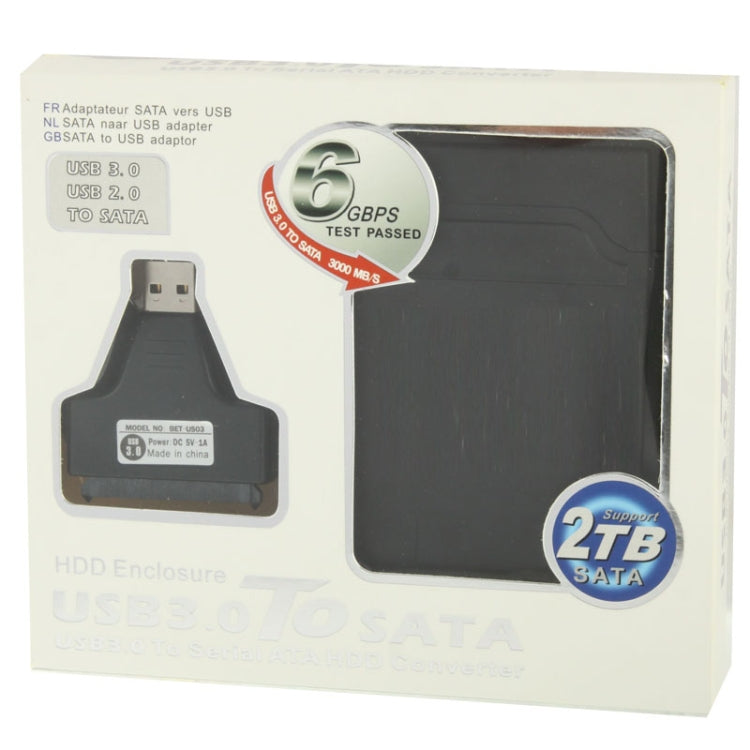 USB 3.0 To SATA Serial ATA HDD Converter Adapter + 2.5 inch HDD Enclosure Housing Cover Case(Black)