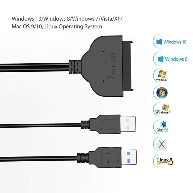 USB 3.0 to SATA 22 Pin 2.5 inch HDD Adapter with USB Power Cable, Length: 20cm
