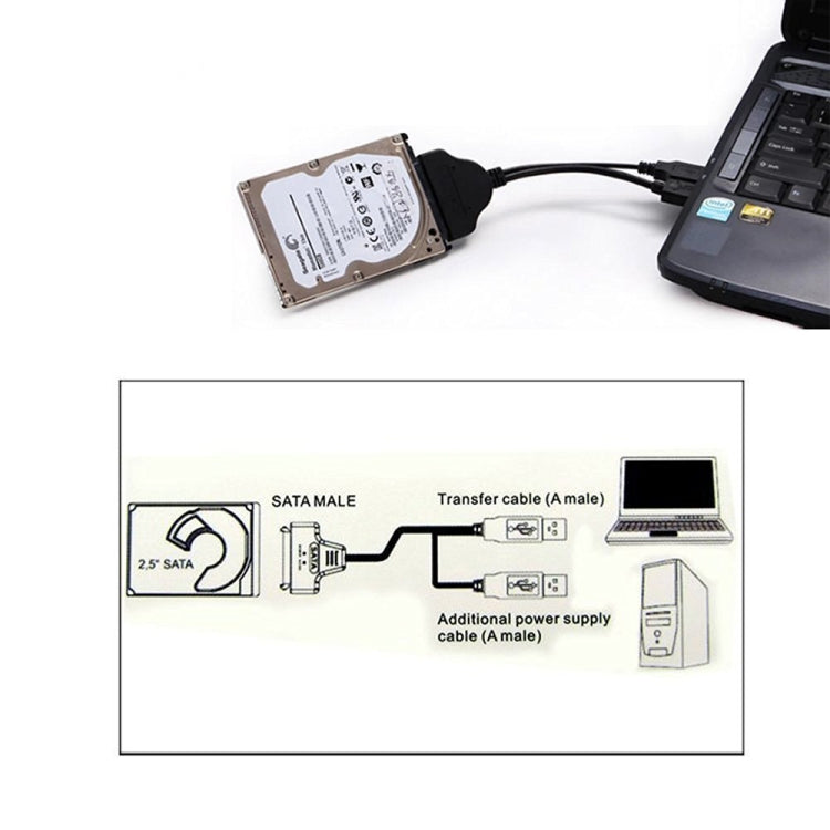 USB 3.0 to SATA 22 Pin 2.5 inch HDD Adapter with USB Power Cable, Length: 20cm