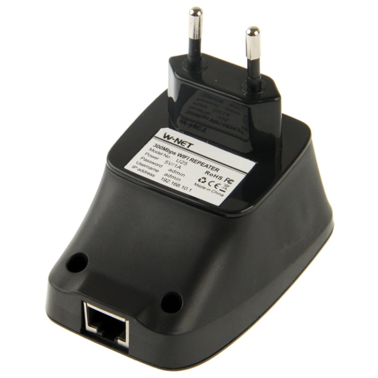 EU Plug W-Net 2.4GHz Wireless 300Mbps WIFI Amplifier / Repeater U25(Black)