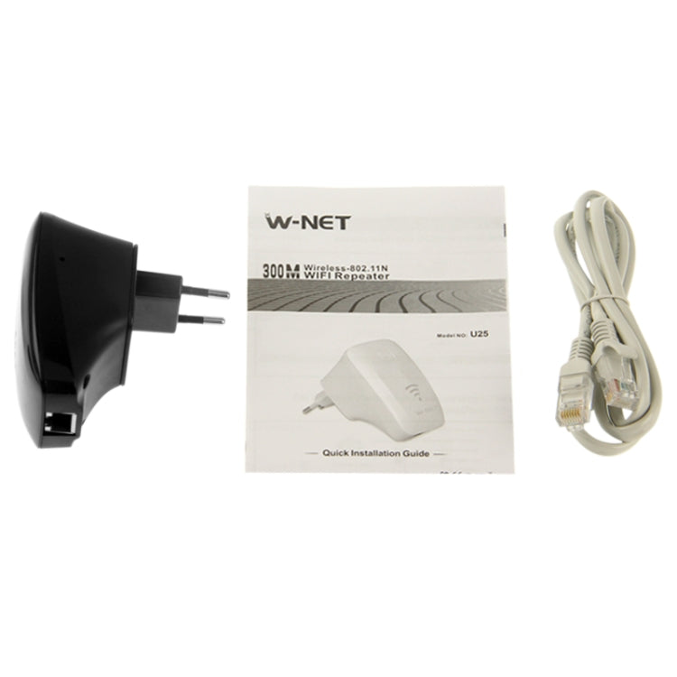 EU Plug W-Net 2.4GHz Wireless 300Mbps WIFI Amplifier / Repeater U25(Black)