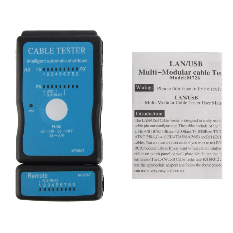USB Cable, RJ45 and RJ11 Multifunction Network Cable Tester (M726)