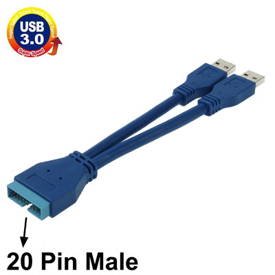 2 x USB 3.0 AM to USB 3.0 20 Pin Male Cable, Length: 15cm