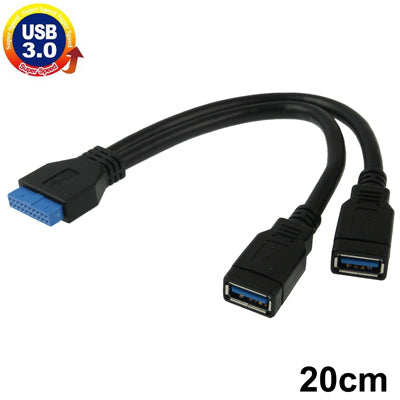 2 x USB 3.0 AF to USB 3.0 20 Pin Female Cable, Length: 20cm