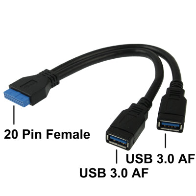 2 x USB 3.0 AF to USB 3.0 20 Pin Female Cable, Length: 20cm