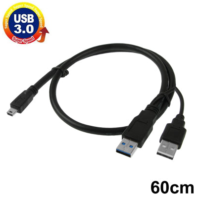 Mini 10pin USB 2.0 to USB 3.0 AM + USB 2.0 AM Cable, Length: 60cm