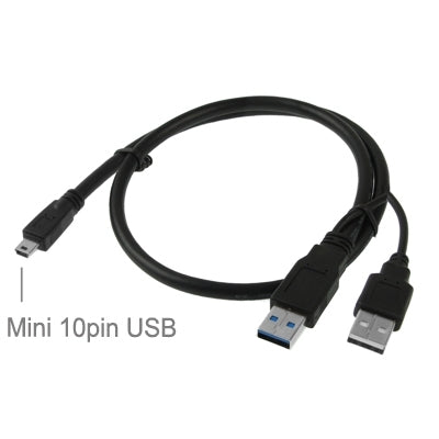 Mini 10pin USB 2.0 to USB 3.0 AM + USB 2.0 AM Cable, Length: 60cm