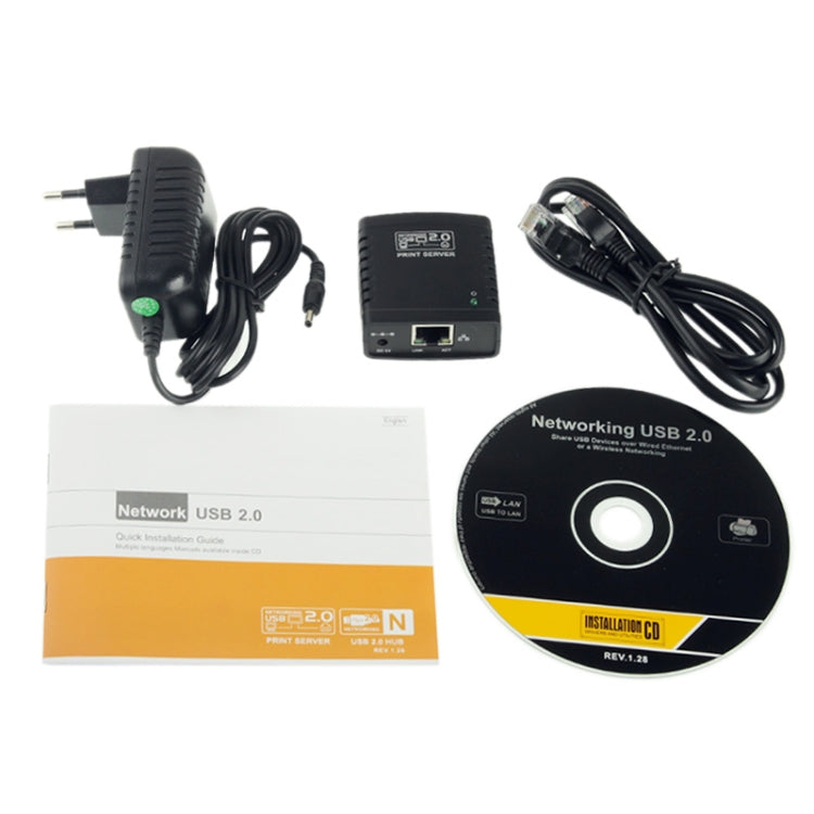Network USB 2.0 LPR Printer Server, 10/100MBps Ethernet(Black)