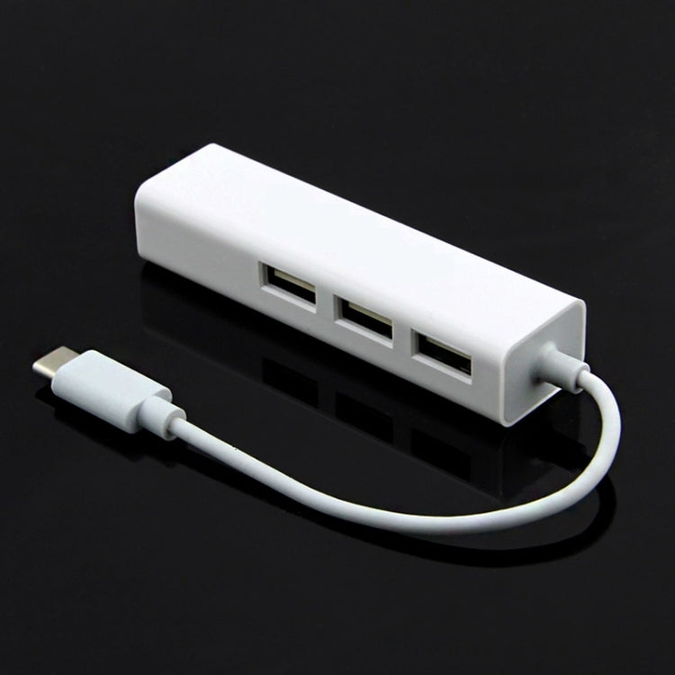 13cm USB-C 3.1 / Type-C 100 Mbps Ethernet Adapter with 3-port USB 2.0 Hub, For MacBook 12 inch / Chromebook Pixel 2015(White)