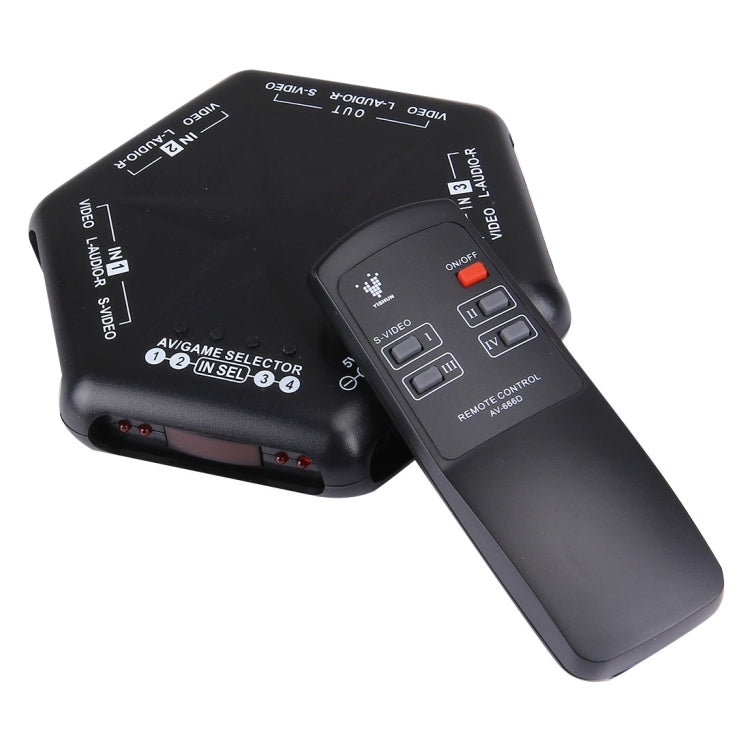 AV-666D Multi Box RCA AV Audio-Video Signal Switcher + 3 RCA Cable with Remote Control, 4 Group Input and 1 Group Output System(Black)
