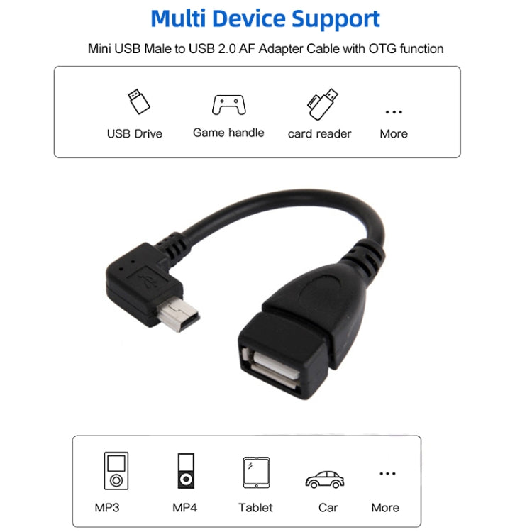 90 Degree Mini USB Male to USB 2.0 AF Adapter Cable with OTG Function, Length: 13cm(Black)