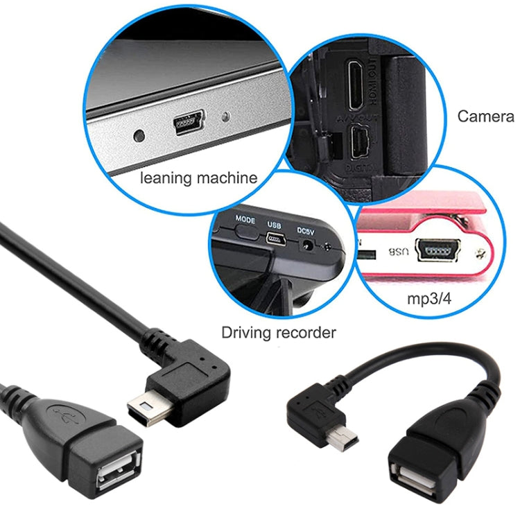 90 Degree Mini USB Male to USB 2.0 AF Adapter Cable with OTG Function, Length: 13cm(Black)