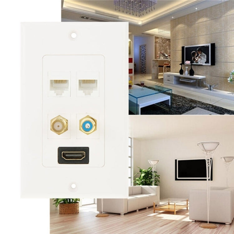 HDMI Female Plug + RCA Female Plug + 2 x 8pin Ethernet Line RJ45 Jacks Wall Plate Panel