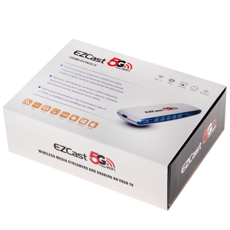 EZCAST Dual Frequency 2.4GHz/5GHz 300Mbps 1080P HD Video Decoder WiFi Display Miracast HDMI TV Dongle(White)
