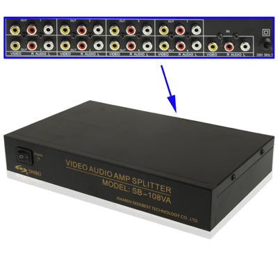 8 Channels Video Audio AMP Splitter(Black)