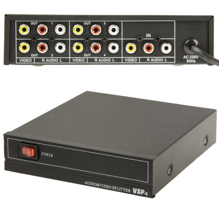 4-Way Video & Audio AMP Splitter with Switch, 1 Input, 4 Outputs (JM-V