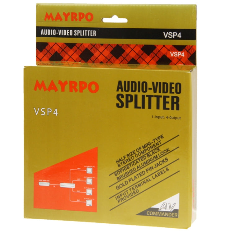4-Way Video & Audio AMP Splitter with Switch, 1 Input, 4 Outputs (JM-VA104)