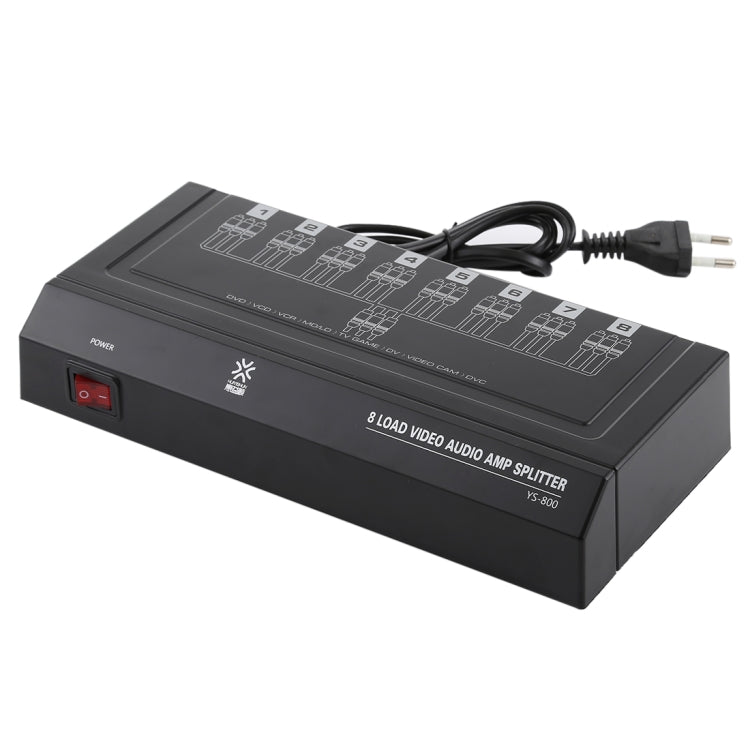 YS-800 8 Channels RCA Video Audio AMP Splitter with Switch(Black)
