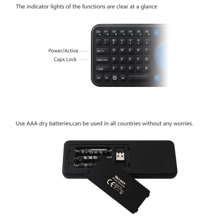 Measy RC7 2.4G USB Wireless Keyboard Gyroscope Air Fly Mouse for Mini PC Android TV Box(Black)