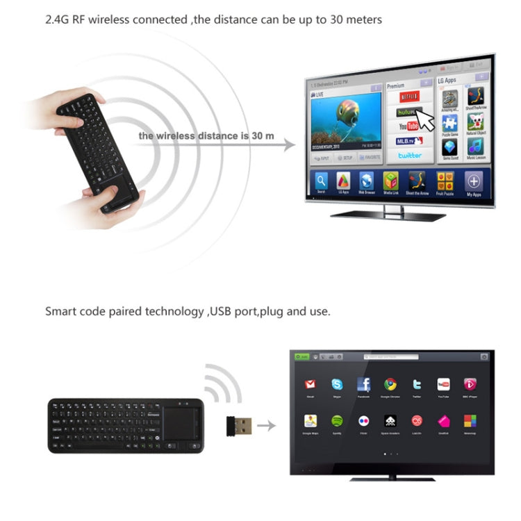 Measy RC8 3-in-1 Ultra Mini 2.4G Remote Control USB Wireless Keyboard Touchpad Air Fly Mouse for Mini PC Android TV Box(Black)