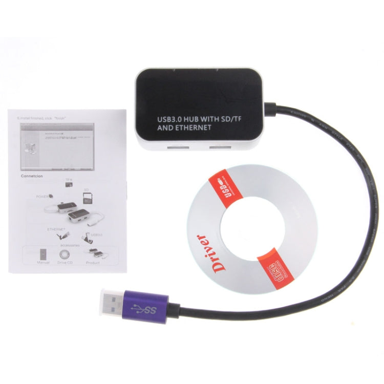 3 in 1 USB 3.0 to Gigabit Ethernet + TF / SD Card Reader + 2 USB 3.0 HUB Interfaces