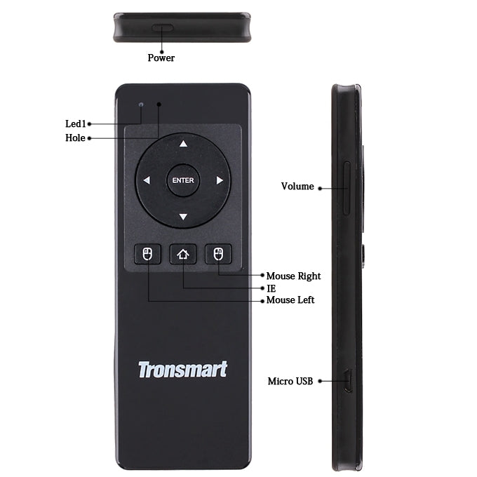 Tronsmart TSM-01 2.4G USB Wireless Keyboard Air Fly Mouse for Mini PC / Android TV Box, Russian Version