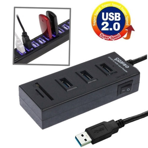 2 in 1 USB 2.0 TF/SD Card Reader & 3-port HUB, Cable Length: 80cm