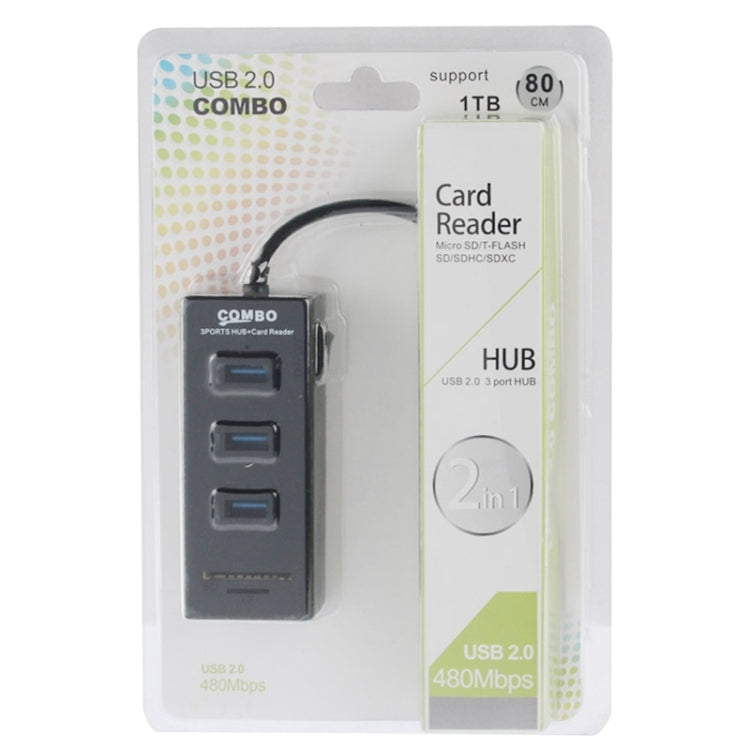 2 in 1 USB 2.0 TF/SD Card Reader & 3-port HUB, Cable Length: 80cm