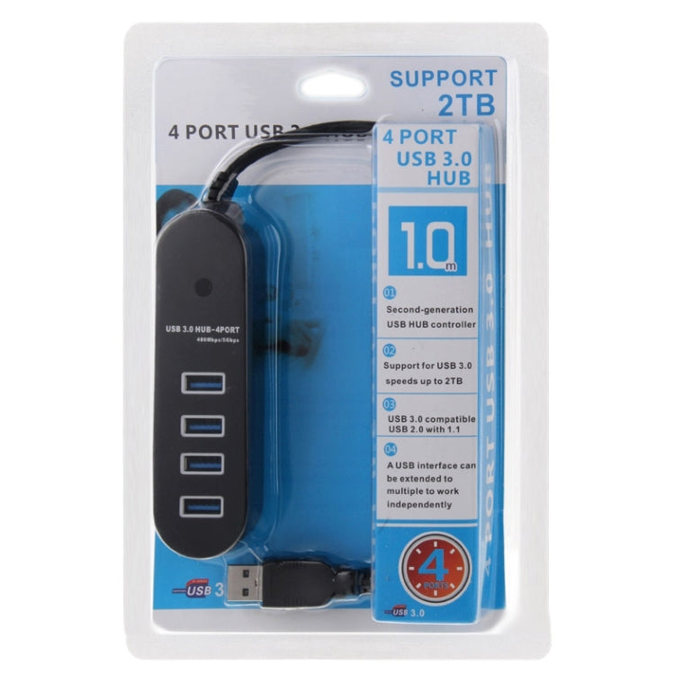 4 Ports USB 3.0 Hub Splitter with Super Speed 5Gbps,Cable Length: 1m(Black)