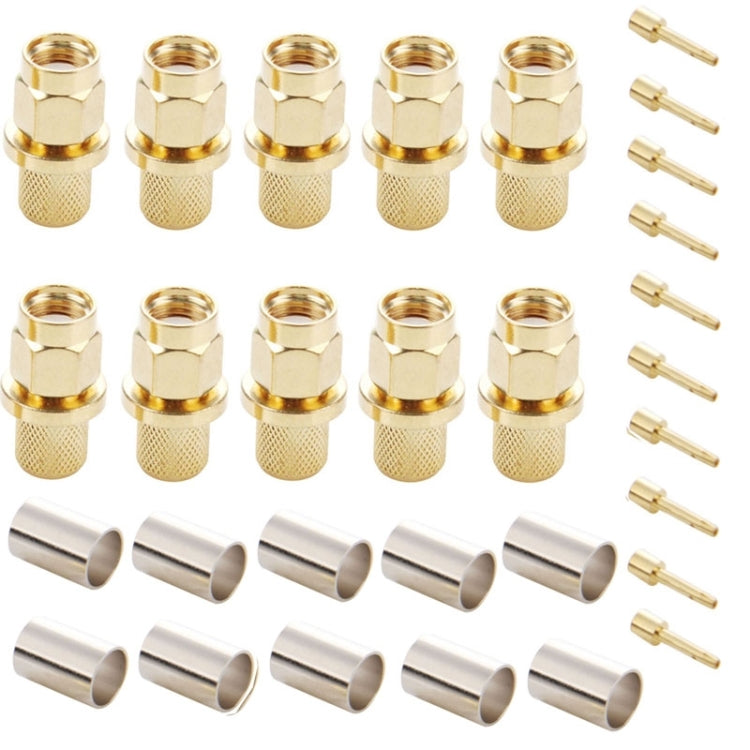 10 PCS LMR300 5D-FB Gold Plated RP-SMA Male Plug Pin Crimp RF Connector Adapter