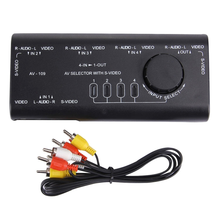 AV-109 Multi Box RCA AV Audio-Video Signal Switcher + 3 RCA Cable, 4 Group Input and 1 Group Output System(Black)