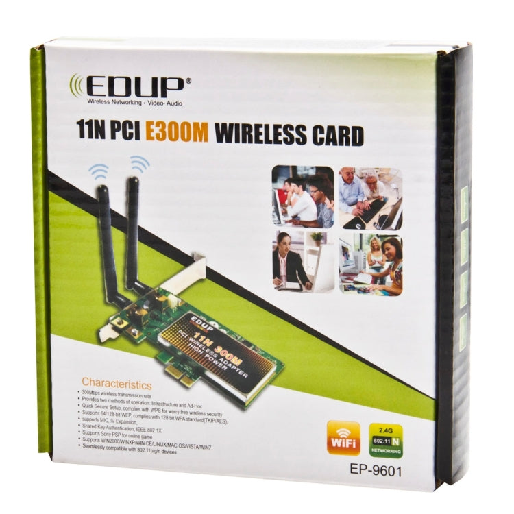 EDUP EP-9601  802.11N  300Mbps PCI-E Wireless LAN Network Adapter Card with  2 Antennas