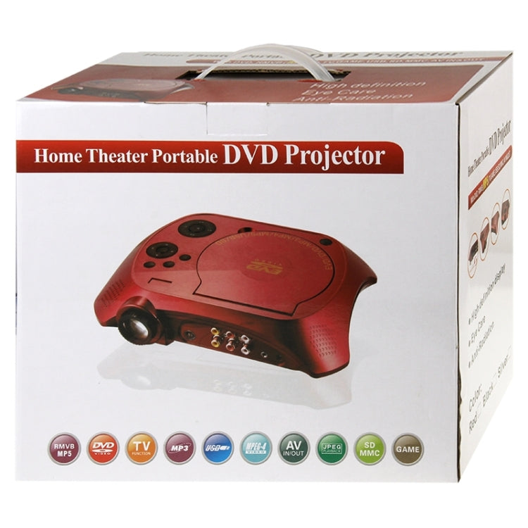 Home Theater Portable DVD Projector with TV Receiver Function (PAL / NTSC / SECAM), AV IN / OUT and Game Function, Support SD / MMC Card / USB Flash Disk(EU Plug)