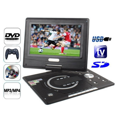 11.1 inch TFT LCD Screen Portable DVD with Card Reader & USB Port, Support Analog TV (PAL/NTSC) & Game & 270 Degree rotating function (968X)(Black)