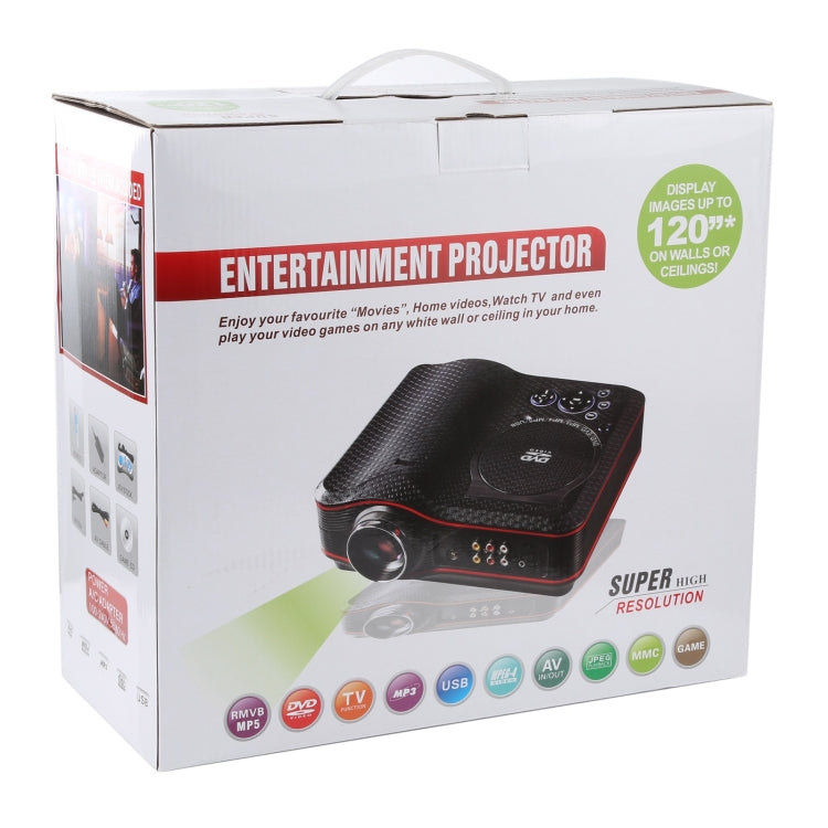 Portable DVD Projector with TV Receiver Function (PAL / NTSC / SECAM), AV IN / OUT and Game Function, Support SD / MMC Card / USB Flash Disk