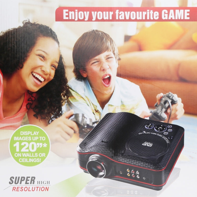 Portable DVD Projector with TV Receiver Function (PAL / NTSC / SECAM), AV IN / OUT and Game Function, Support SD / MMC Card / USB Flash Disk
