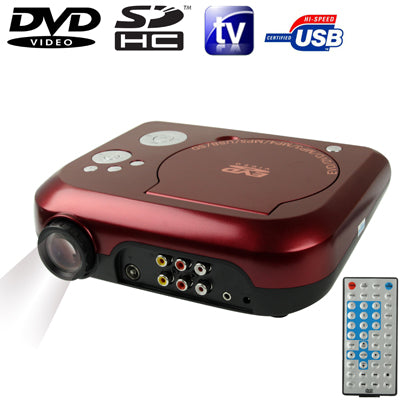 Home Theater Portable DVD Projector with TV Receiver Function (PAL / NTSC / SECAM), AV IN / OUT and Game Function, Support SD / MMC Card / USB Flash Disk, Projection Image Size: 10â€-80â€ EU Plug(Red)