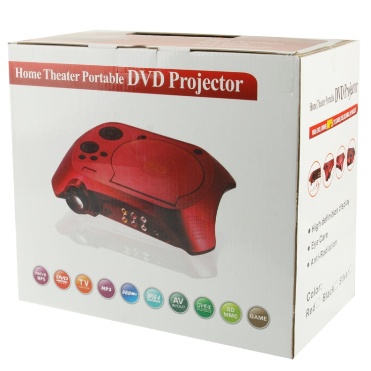 Home Theater Portable DVD Projector with TV Receiver Function (PAL / NTSC / SECAM), AV IN / OUT and Game Function, Support SD / MMC Card / USB Flash Disk, Projection Image Size: 10â€-80â€ EU Plug(Red)