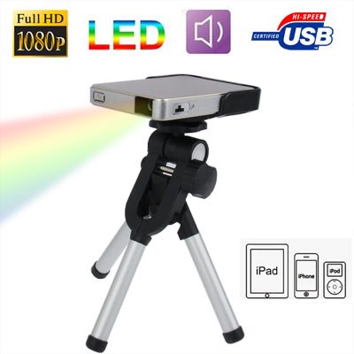 DLP-301 60 Lumens Mini Hand Held Multimedia 3 LED Projector with AV Input & USB Port for iPhone 4 & 4S / iPod Touch / iPad / TV / Set-top Boxes, Built in Speaker(Silver)