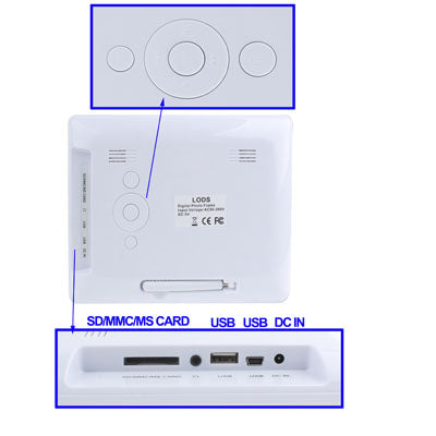 8 inch Digital Picture Frame with Remote Control / Rechargeable Battery (2300mAh)(White)