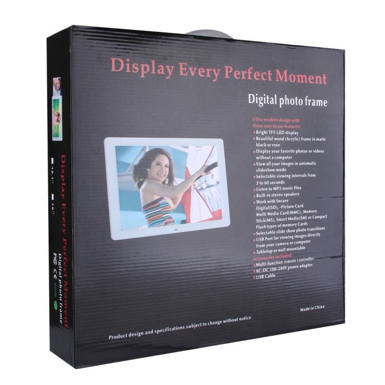 15.0 inch Digital Picture Frame with Remote Control Support SD / MMC / MS Card and USB , Black (1500)(Black)