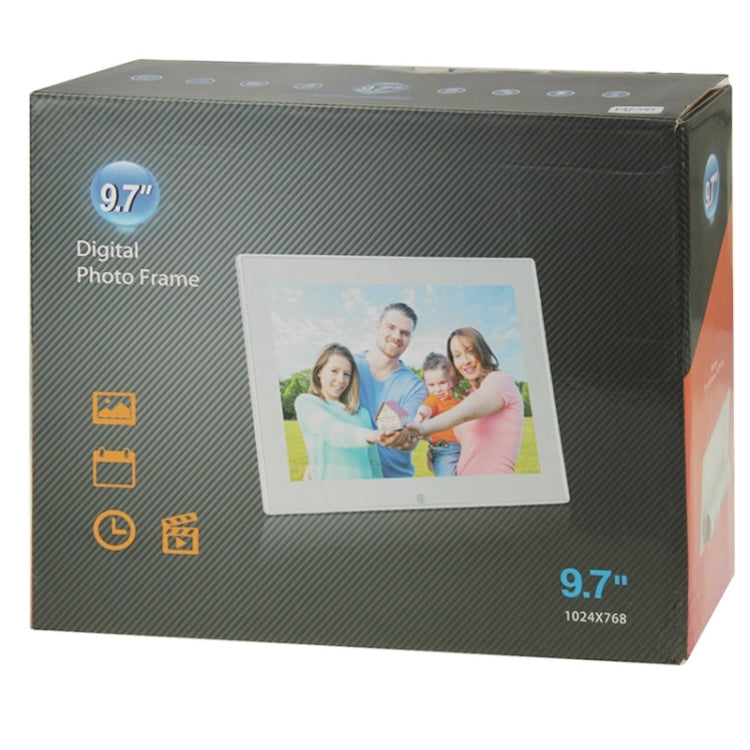 9.7 inch LED Display Multi-media Digital Photo Frame with Holder & Music & Movie Player, Support USB / SD / SDHC / MMC Card Input(Silver)