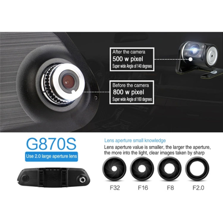 GEBITE G870S Full HD 1080P 4.3 inch Screen Display Vehicle DVR, Support Loop Recording / Motion Detection / Front & Back Camera / HDMI Output / Lock Screen Function / G-Sensor