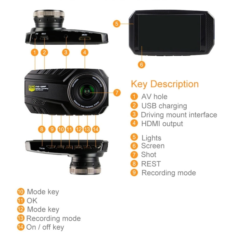 GEBITE G695 Full HD 1080P 2.4 inch Screen Display Vehicle DVR, 170 Degree Wide Angle Viewing, Support Loop Recording / Motion Detection / Parking Guard / G-Sensor / Lock Screen Function