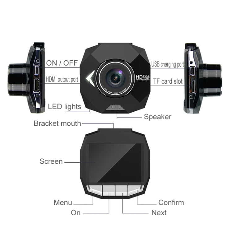 GEBITE G907 Full HD 1080P 2.4 inch Screen Display Vehicle DVR, 160 Degree Wide Angle Viewing, Support Loop Recording / Motion Detection / Parking Guard / G-Sensor / Lock Screen Function