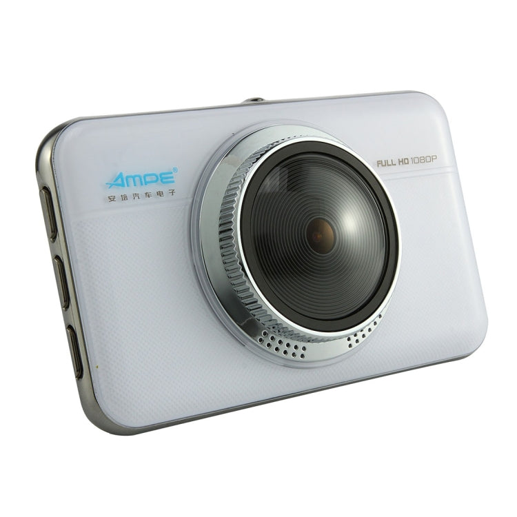 AMPE A303F Full HD 1080P 3.5 inch Screen Display Car DVR Recorder, 170 Degree Wide Angle Viewing, Support Loop Recording / Motion Detection / Parking Guard / G-Sensor / Lock Screen Function(White)