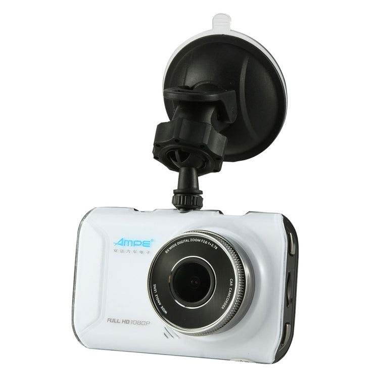 AMPE A308F Full HD 1080P 3.0 inch Screen Display Car DVR Recorder, 170 Degree Wide Angle Viewing, Support Loop Recording / Motion Detection / Night Vision / G-Sensor / Lock Screen Function(White)