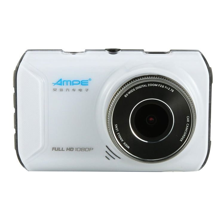 AMPE A308F Full HD 1080P 3.0 inch Screen Display Car DVR Recorder, 170 Degree Wide Angle Viewing, Support Loop Recording / Motion Detection / Night Vision / G-Sensor / Lock Screen Function(White)