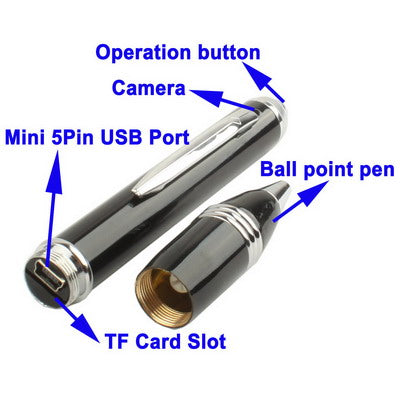 Pen Style DVR with Motion Detection function, Support TF Card, Recording resolution: 1280x960 pixels(Black)