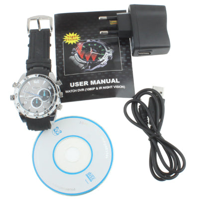Full HD 1080P IR Night Vision Watch DVR Camera with Waterproof Function, Built in 4GB Memory, IR distance: 1m(Black)